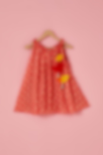 Red Georgette Geometric Printed Flared Dress For Girls by Label Neeti at Pernia's Pop Up Shop