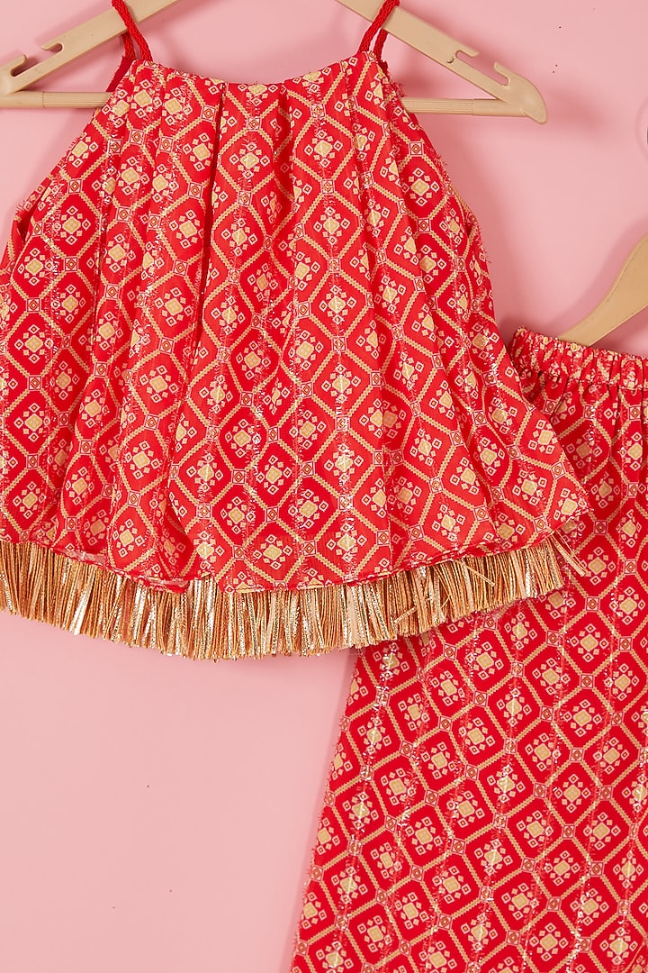 Red Georgette Geometric Printed Co-Ord Set For Girls by Label Neeti at Pernia's Pop Up Shop