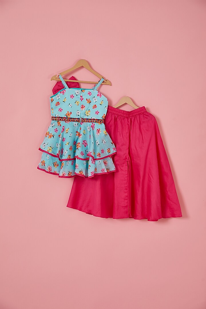 Rani Pink Satin & Cotton Satin Palazzo Pant Set For Girls by Label Neeti at Pernia's Pop Up Shop
