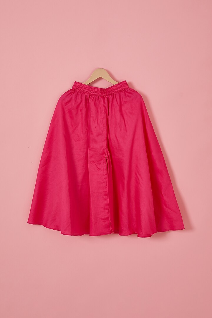 Rani Pink Satin & Cotton Satin Palazzo Pant Set For Girls by Label Neeti at Pernia's Pop Up Shop