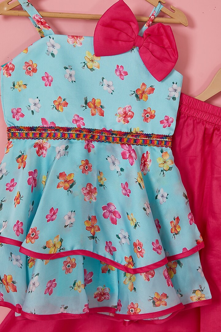 Rani Pink Satin & Cotton Satin Palazzo Pant Set For Girls by Label Neeti at Pernia's Pop Up Shop