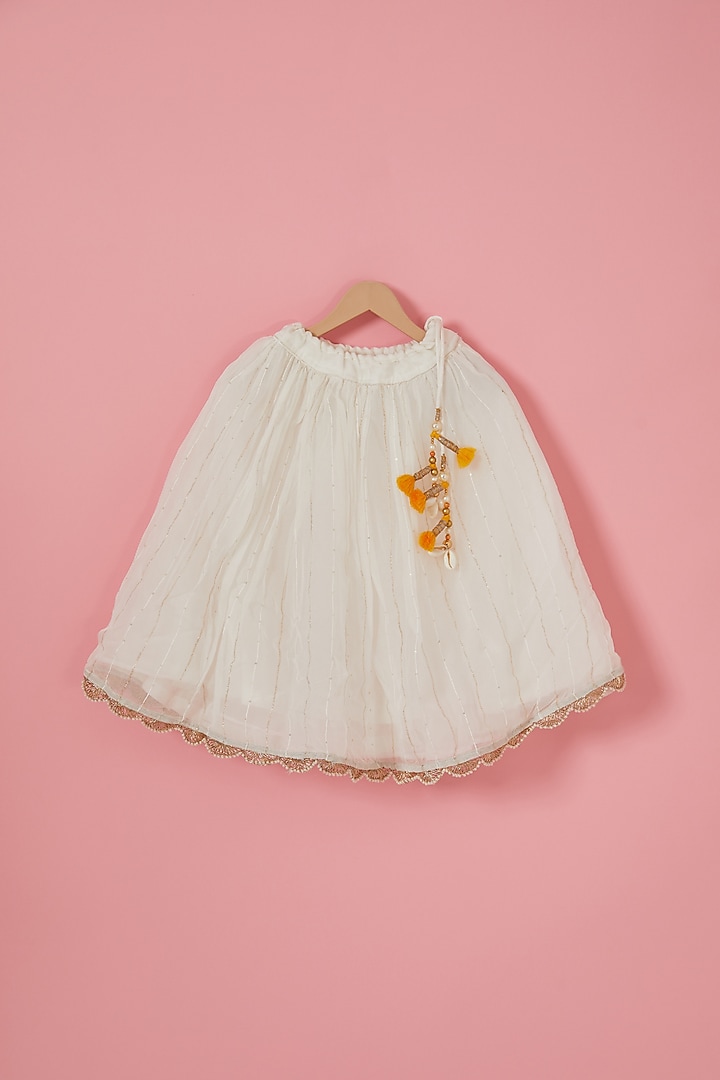 Off-White Imported Satin & Net Lehenga Set For Girls by Label Neeti at Pernia's Pop Up Shop
