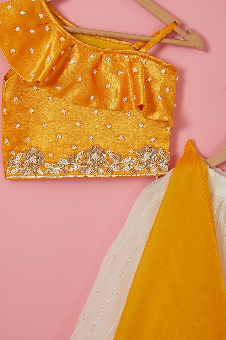 Off-White Imported Satin & Net Lehenga Set For Girls by Label Neeti at Pernia's Pop Up Shop