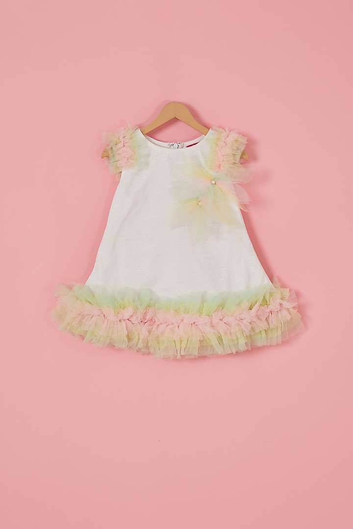 White Imported lycra Frilled Dress For Girls by Label Neeti at Pernia's Pop Up Shop