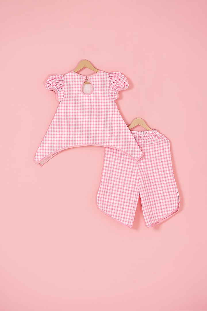 Pink Cotton Floral Embroidered Co-Ord Set For Girls by Label Neeti at Pernia's Pop Up Shop