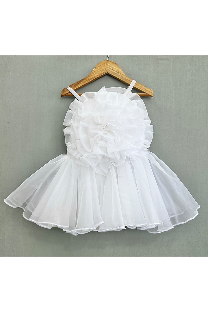 White Organza Floral Embroidered Dress For Girls by Label Neeti at Pernia's Pop Up Shop