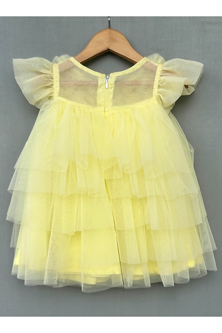 Lime Yellow Net & Organza Dress For Girls by Label Neeti at Pernia's Pop Up Shop