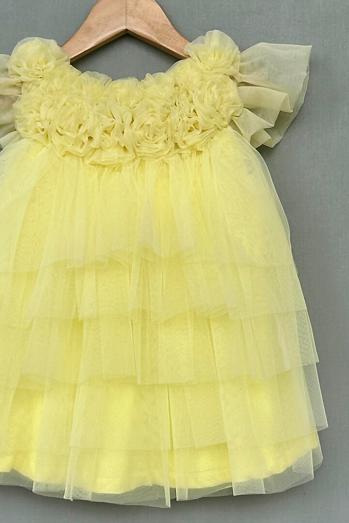 Lime Yellow Net & Organza Dress For Girls by Label Neeti at Pernia's Pop Up Shop
