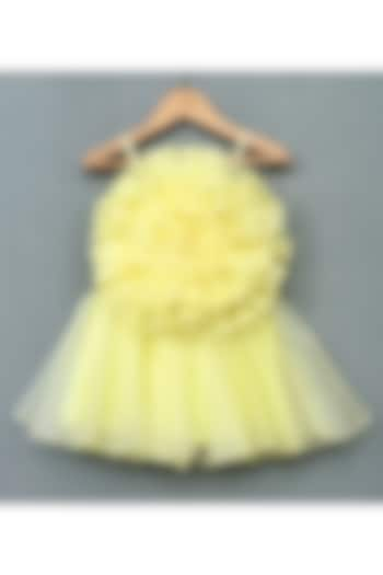 Lime Yellow Organza Floral Embroidered Dress For Girls by Label Neeti at Pernia's Pop Up Shop