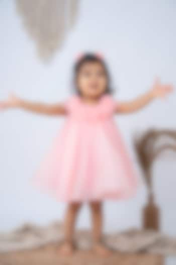 Pink Organza Floral Embellished A-Line Dress For Girls by Label Neeti at Pernia's Pop Up Shop