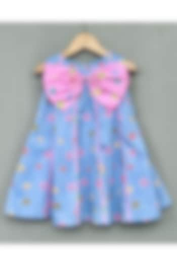 Blue Cotton Floral Printed Dress For Girls by Label Neeti at Pernia's Pop Up Shop