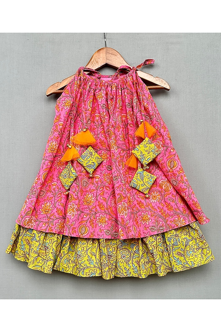 Pink Cotton Floral Printed Dress For Girls by Label Neeti at Pernia's Pop Up Shop