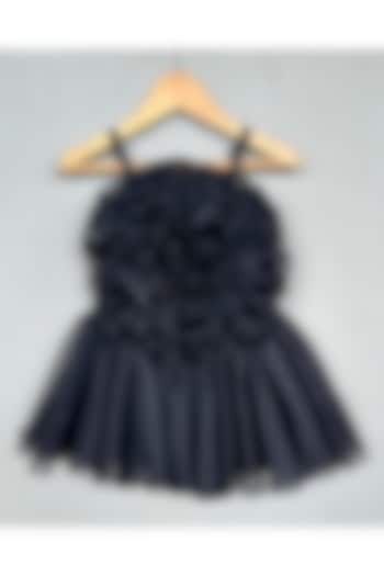 Black Organza Floral Embroidered Dress For Girls by Label Neeti at Pernia's Pop Up Shop