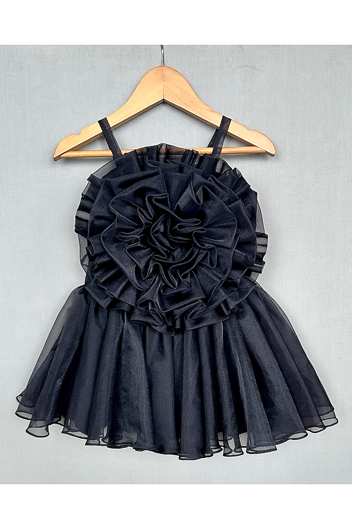 Black Organza Floral Embroidered Dress For Girls by Label Neeti at Pernia's Pop Up Shop