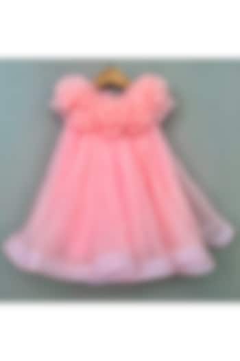 Peach Organza Pearl Embellished Dress For Girls by Label Neeti at Pernia's Pop Up Shop