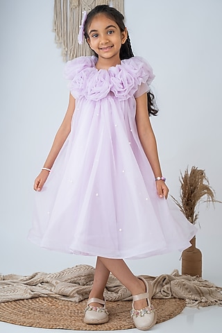 Lavender Organza Embroidered Dress For Girls by Label Neeti