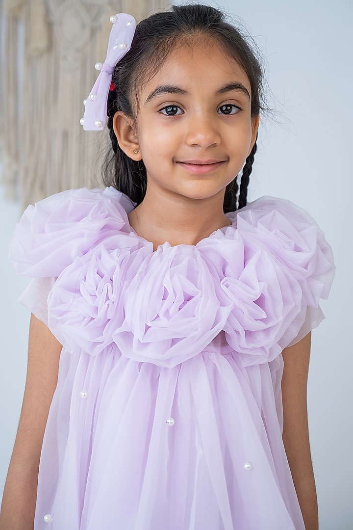 Lavender Organza Embroidered Dress For Girls by Label Neeti at Pernia's Pop Up Shop