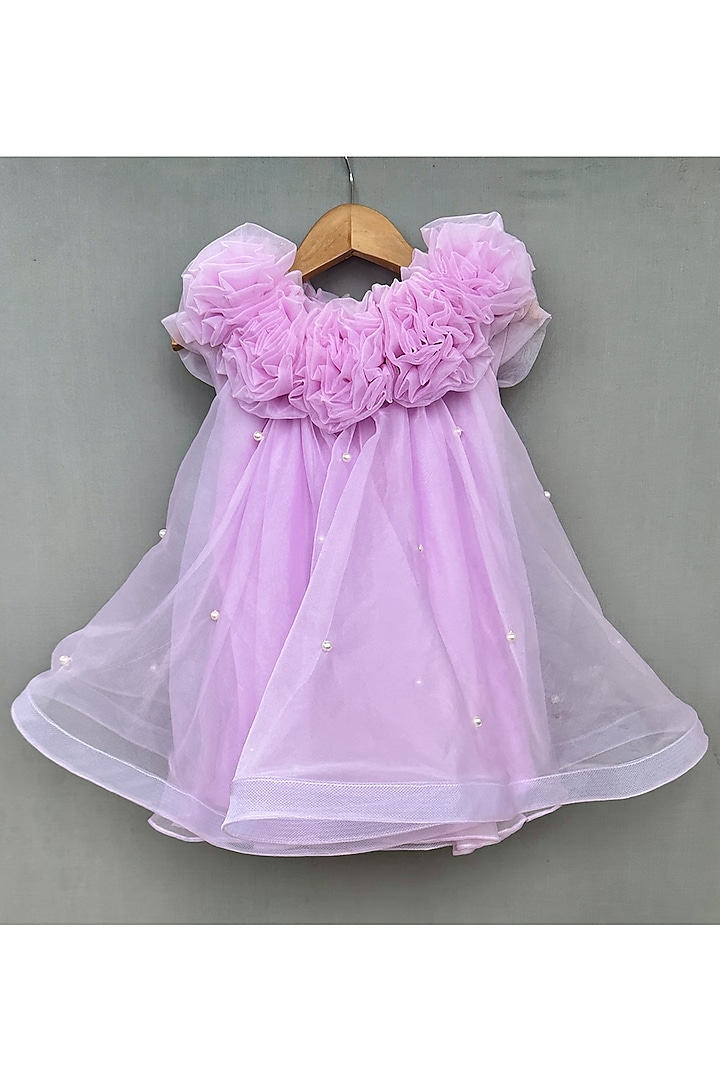 Lavender Organza Embroidered Dress For Girls by Label Neeti at Pernia's Pop Up Shop