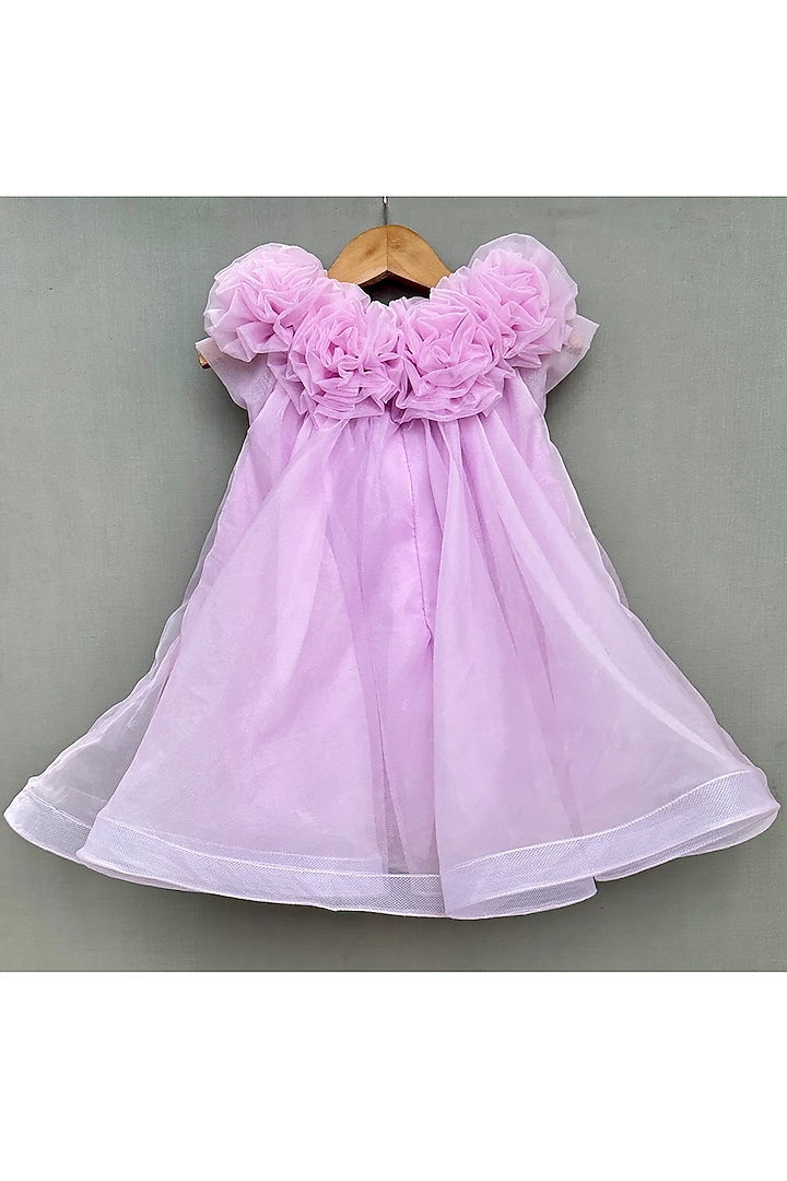 Lavender Organza Embroidered Dress For Girls by Label Neeti at Pernia's Pop Up Shop