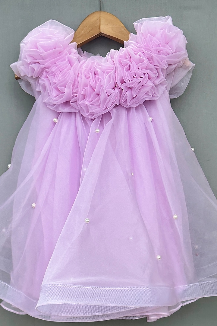 Lavender Organza Embroidered Dress For Girls by Label Neeti at Pernia's Pop Up Shop