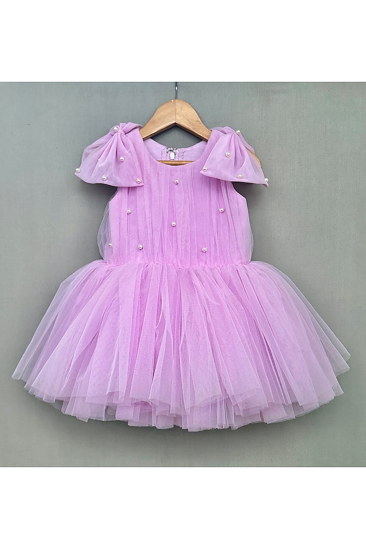 Lavender Net Embroidered Dress For Girls by Label Neeti at Pernia's Pop Up Shop