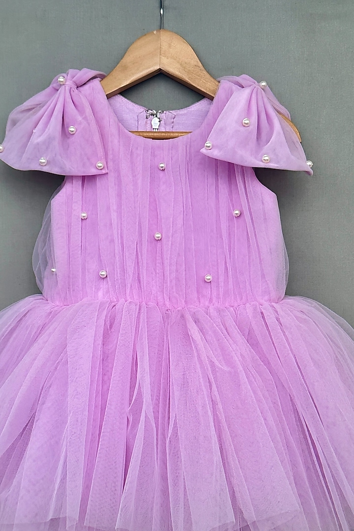 Lavender Net Embroidered Dress For Girls by Label Neeti at Pernia's Pop Up Shop