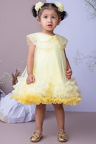 Yellow Organza Dress For Girls by Label Neeti