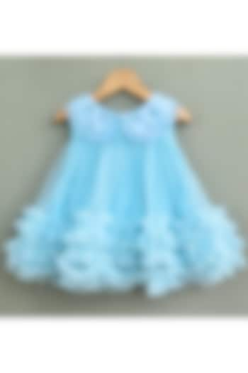 Sky Blue Net & Organza Dress For Girls by Label Neeti at Pernia's Pop Up Shop