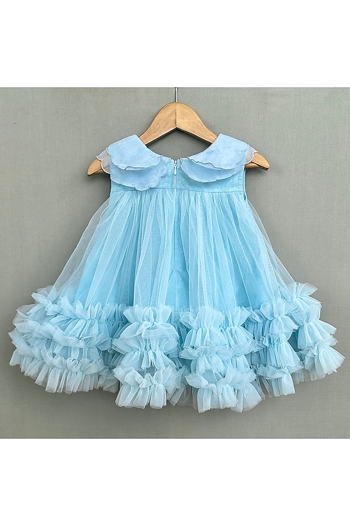 Sky Blue Net & Organza Dress For Girls by Label Neeti at Pernia's Pop Up Shop