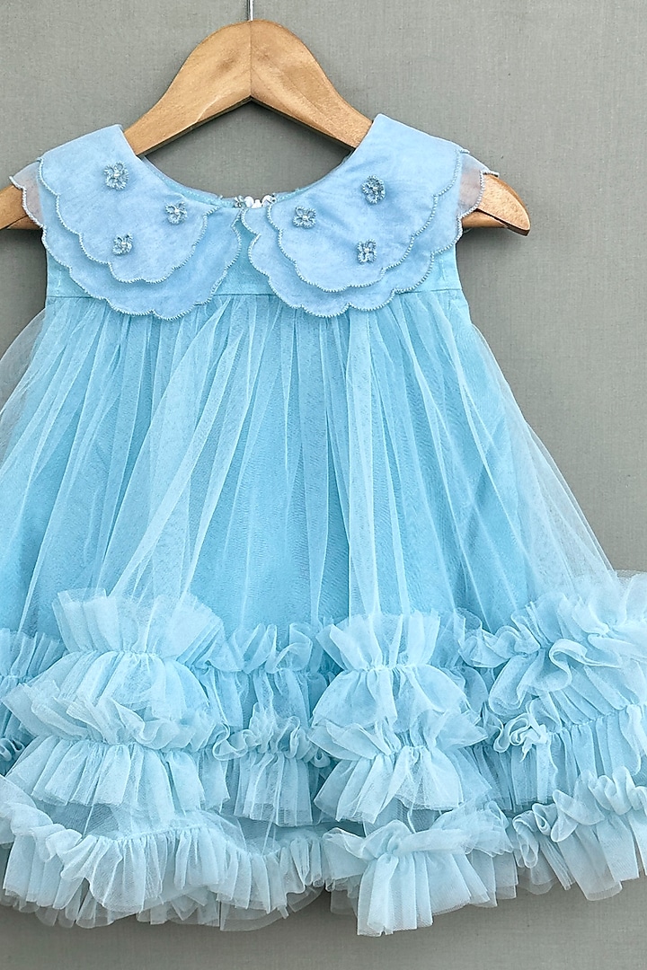 Sky Blue Net & Organza Dress For Girls by Label Neeti at Pernia's Pop Up Shop