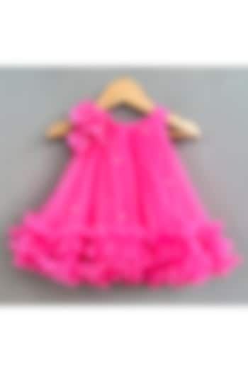 Pink Net & Imported Satin Embroidered Dress For Girls by Label Neeti at Pernia's Pop Up Shop