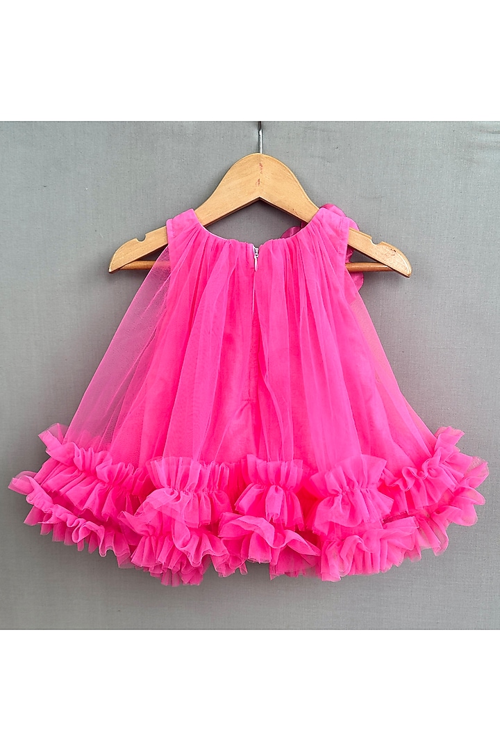 Pink Net & Imported Satin Embroidered Dress For Girls by Label Neeti at Pernia's Pop Up Shop