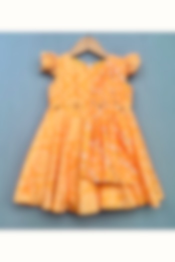 Orange Muslin Bandhani Printed Dress For Girls by Label Neeti at Pernia's Pop Up Shop