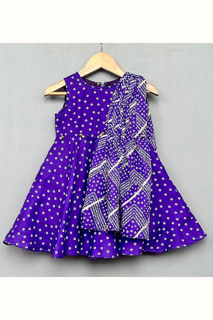 Purple Muslin Bandhani Printed Dress For Girls by Label Neeti at Pernia's Pop Up Shop