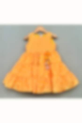 Yellow Muslin Hand Embroidered & Printed Dress For Girls by Label Neeti at Pernia's Pop Up Shop