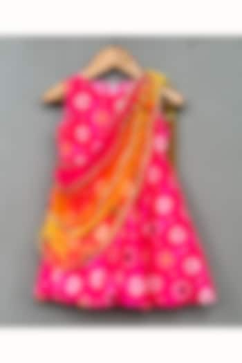 Pink Muslin & Net Printed Dress For Girls by Label Neeti at Pernia's Pop Up Shop