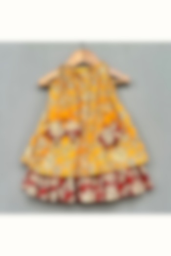 Yellow & Red Cotton Floral Printed Dress For Girls by Label Neeti at Pernia's Pop Up Shop