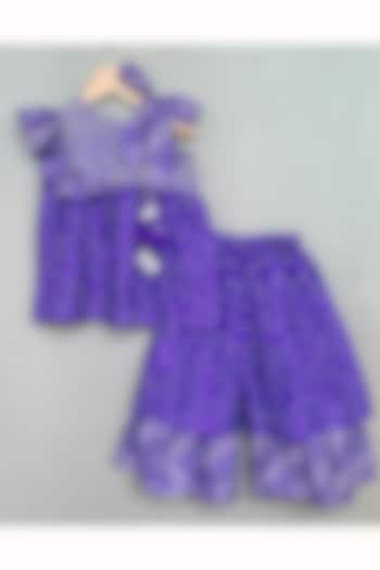 Purple Muslin Bandhani Printed Sharara Set For Girls by Label Neeti at Pernia's Pop Up Shop