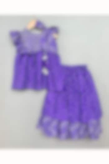 Purple Muslin Bandhani Printed Lehenga Set For Girls by Label Neeti at Pernia's Pop Up Shop