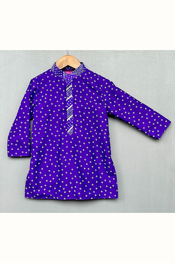 Purple Muslin Bandhani Printed Kurta For Boys by Label Neeti at Pernia's Pop Up Shop