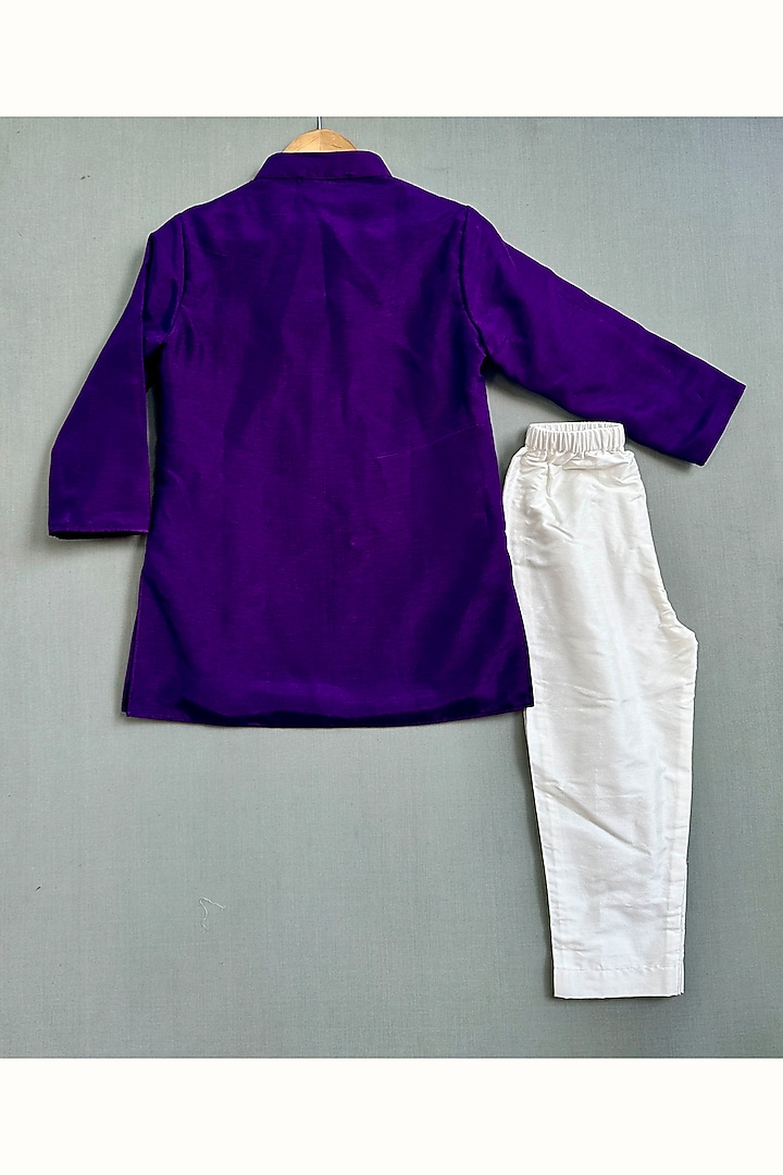 Purple Cotton & Silk Kurta Set For Boys by Label Neeti at Pernia's Pop Up Shop