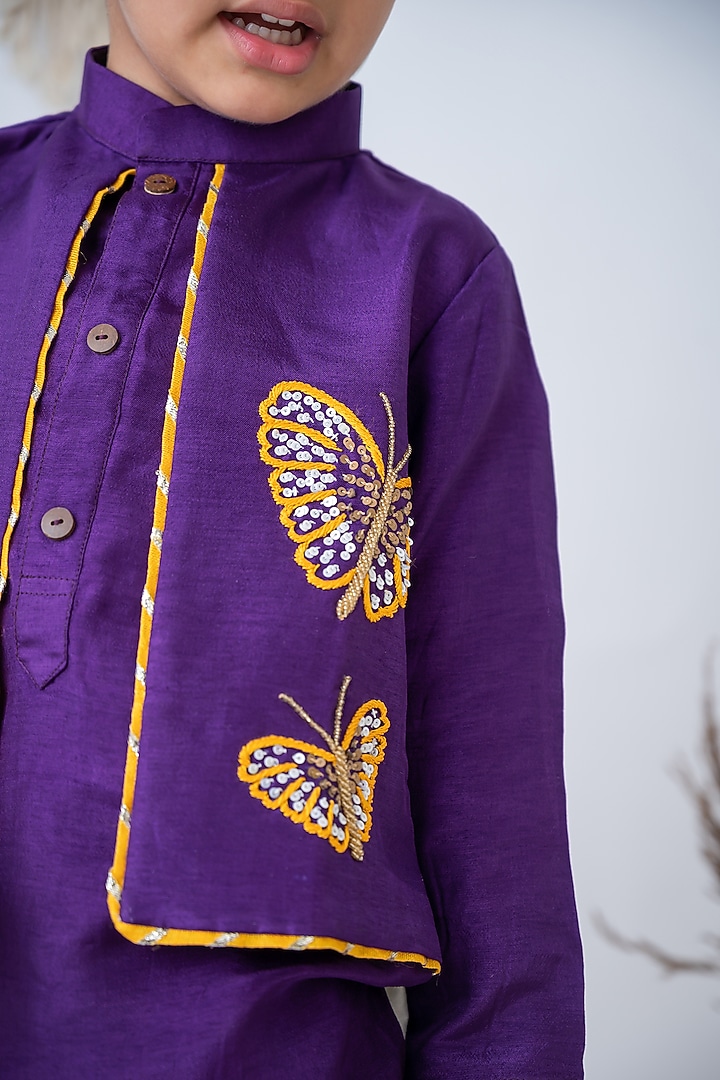 Purple Cotton & Silk Kurta Set For Boys by Label Neeti at Pernia's Pop Up Shop