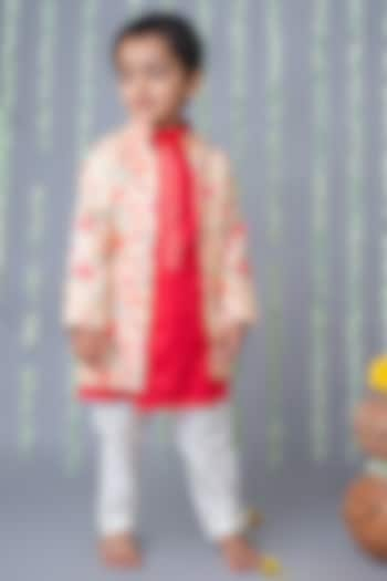 Pink Cotton & Cotton Satin Printed Jacket Set For Boys by Label Neeti