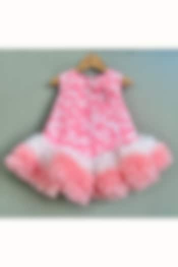 Pink Cotton & Net Printed Dress For Girls by Label Neeti