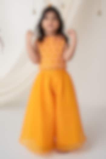 Yellow Organza Palazzo Pant Set For Girls by Label Neeti at Pernia's Pop Up Shop