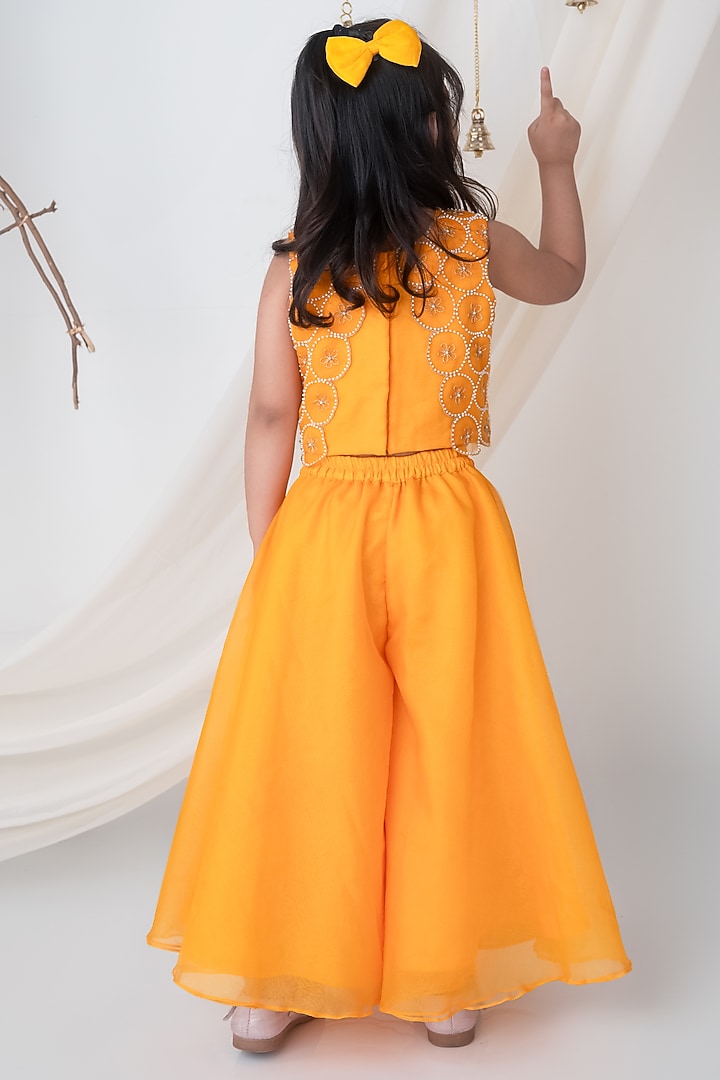 Yellow Organza Palazzo Pant Set For Girls by Label Neeti at Pernia's Pop Up Shop