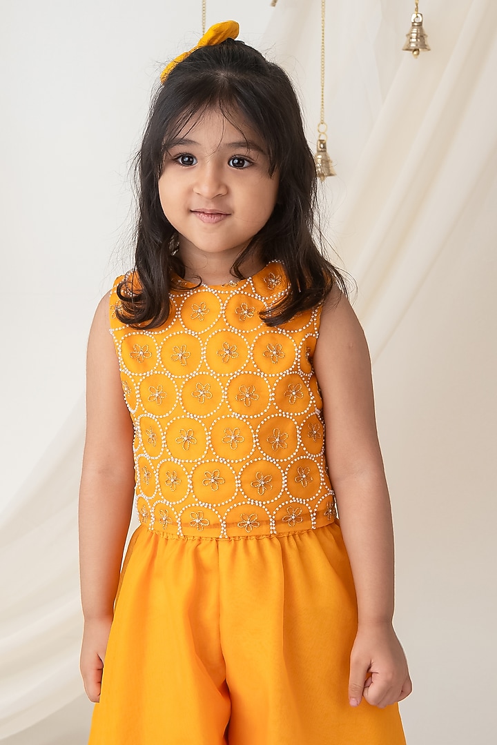 Yellow Organza Palazzo Pant Set For Girls by Label Neeti at Pernia's Pop Up Shop