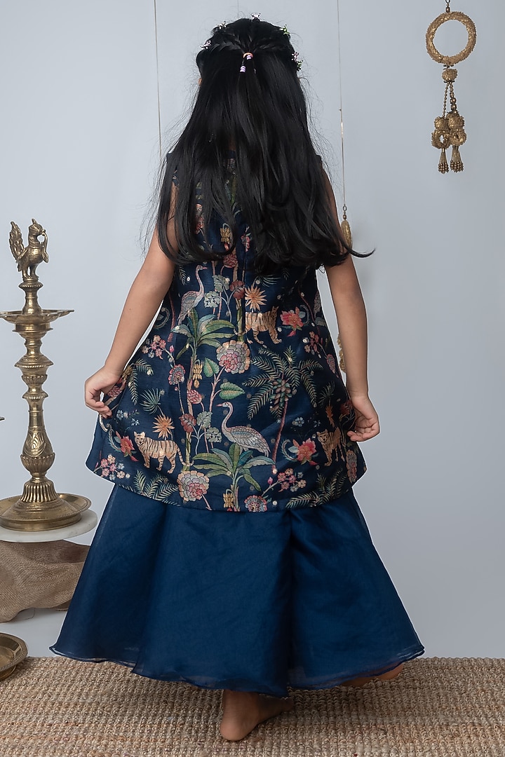 Navy Blue Organza Flared Palazzo Pant Set For Girls by Label Neeti at Pernia's Pop Up Shop