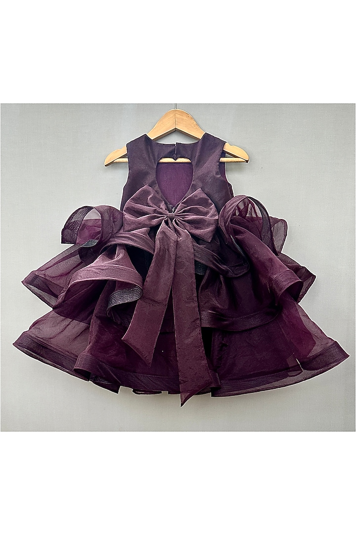 Wine Organza Floral Hand Embroidered Dress For Girls by Label Neeti at Pernia's Pop Up Shop