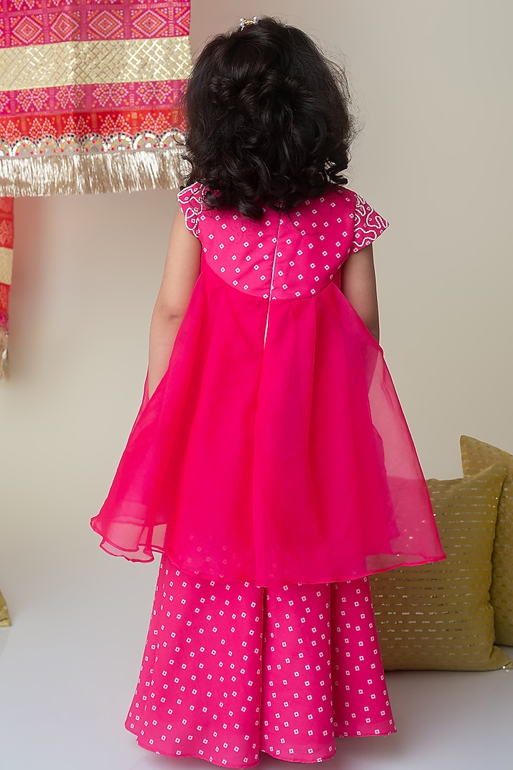 Rani Pink Organza Bandhani Printed Palazzo Pant Set For Girls by Label Neeti at Pernia's Pop Up Shop